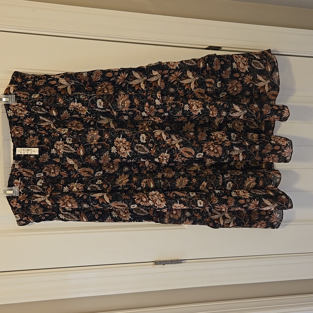 Madewell Black Floral Tiered Skirt with Tan and Cream Accents